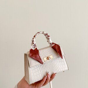 Beige Elegant Women's Mini Crocodile Embossed Satchel